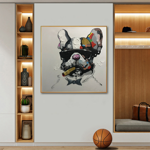 100% peint à la main Animal Graffiti bouledogue <span class=keywords><strong>patron</strong></span> portant des lunettes de soleil sur <span class=keywords><strong>toile</strong></span> Pop moderne décoration murale Art encadré prêt à accrocher - Product Image 5