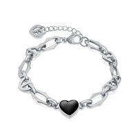 Bracelet jonc en acier inoxydable pour femme avec breloques en forme de cœur en émail, chaîne à gros maillons pour la fabrication de bijoux