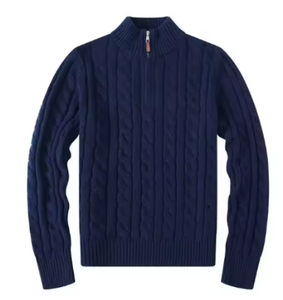 เสื้อโปโลสไตล์ Old Money แบบลำลองสำหรับฤดูหนาว คอเต่าถักแบบมีฮู้ด ซิปครึ่งตัว ลายถักแบบเคเบิ้ล พร้อมลายม้า - Product Image 3