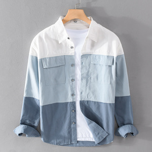 <span class=keywords><strong>Chemise</strong></span> RNSHANGER à patchwork contrasté pour homme, en coton, manches longues, printemps automne, style rétro <span class=keywords><strong>cargo</strong></span> décontracté <span class=keywords><strong>avec</strong></span> poches - Product Image 1