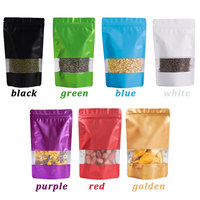 Pochette noire personnalisée sur support en aluminium X avec fenêtre en mylar transparent sac en plastique PET zip-lock pour les aliments sacs à bec verseur d'emballage en kraft