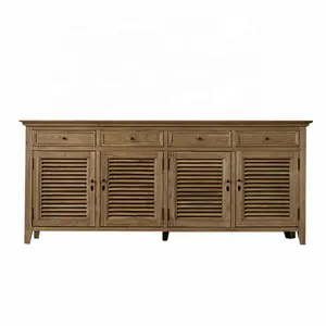 good quality French provincial hamptons style natural timber 4 Louvre doors sideboard buffet