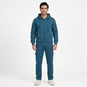 Ensemble de survêtement unisexe en molleton 2 pièces 100% coton écologique respirant avec sweat à capuche et poches latérales style streetwear - Product Image 1