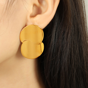 Geometric Cuff Earrings 18k Gold Plated <b>Titanium</b> Steel Minimalist Round Design Unisex Everyday Wear - Product Image 4