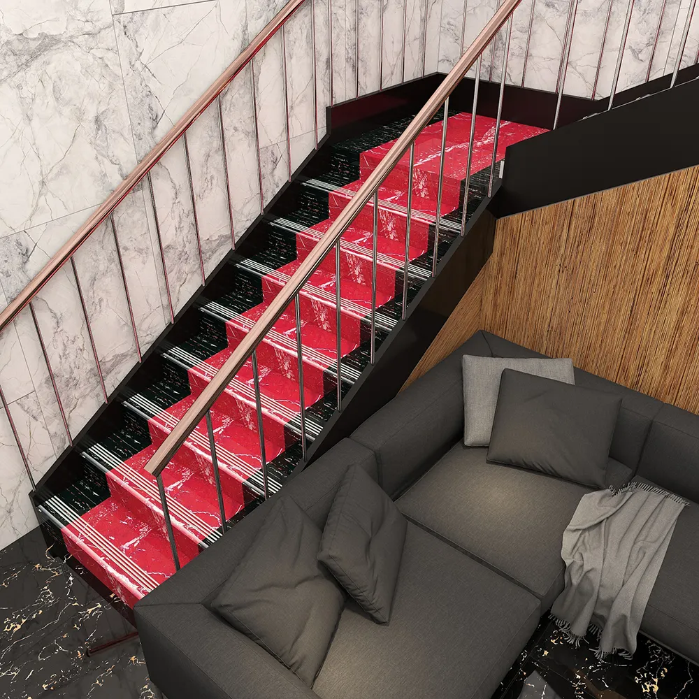 Non Slip Porcelain Marble Red Glazed Black Floor 470X1200 Stair Step Tile