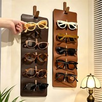 Support mural en cuir PU de style simple pour lunettes de soleil, 5 emplacements, organisateur de lunettes, design moderne, porte-lunettes