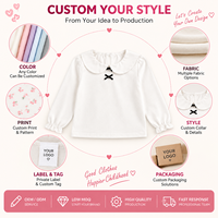 T-shirt personnalisé pour filles, col à volants, manches longues, sous-vêtement, tee-shirt en coton avec nœud pour tout-petits et enfants, haut pour enfants, OEM ODM, vente en gros