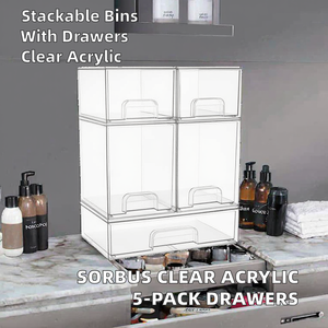 Contenedores de Almacenamiento <span class=keywords><strong>Sorbus</strong></span>, Juego de 5 Recipientes Transparentes Apilables para Uso Cosmético en el Baño (7.6'' de Alto, 12.1'' de Ancho) - Product Image 2