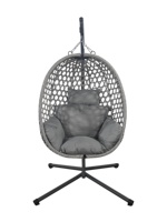 Fauteuil suspendu en osier à siège unique avec support métallique, résistant aux intempéries, type nid d'oiseau