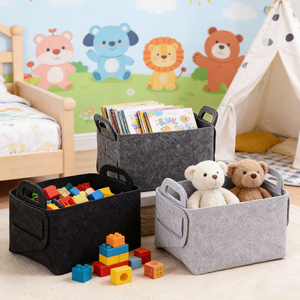Panier de rangement en feutre pliable - Grands bacs de rangement pour placard avec poignée, organisateur de linge, paniers de rangement robustes pour étagères - Product Image 3