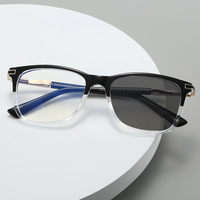 Lunettes de vue photochromiques carrées pour hommes, monture noire TR, branches en métal doré, verres anti-lumière bleue à transition, lunettes optiques d'extérieur