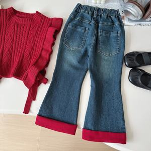 2024 autunno nuovi vestiti coreani camicia a maglia da ragazza Jeans Set di tre pezzi vestito elegante per bambini Set di abbigliamento per <span class=keywords><strong>bambina</strong></span> in cotone - Product Image 4