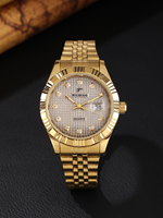 Montre Homme RICECGO à Cadran Texturé Gaufré, Bracelet Jubilé Doré, Fonction Date, Diamant, Motif Nid d'Abeille Élégant, Montre Habillée