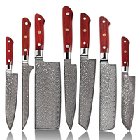 KEENHOPE Set Pisau Dapur Profesional Jepang 7pcs Damascus 67 Lapisan VG10 10Cr15CoMoV Inti Baja Chef Santoku Gagang Kayu Cendana