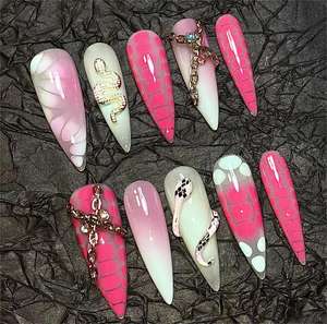 Роскошные накладные ногти ручной работы на заказ толстые акриловые ногти со стразами искусственные ногти - Product Image 2