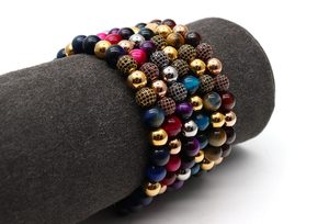 Bracciale Unisex Premium con Occhio di Tigre e Agata, Sfere CZ Miste, Fatto a Mano, Stile Yoga, Pietre Naturali, <span class=keywords><strong>Essenza</strong></span> Spirituale, Trendy - Product Image 6