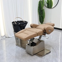 Équipement de lavage des cheveux Massage d'allaitement thaïlandais lit de shampooing rotatif chaise inclinable marron chaise de shampooing réglable électrique