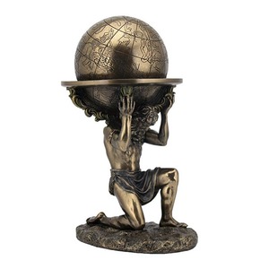 Di alta qualità intagliato a mano lucido rame fuso bronzo statua atlante che tiene il mondo scultura fengshui - Product Image 5