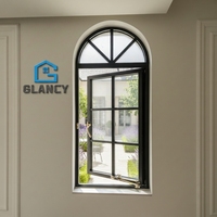 Ventanas Arqueadas Francesas de Aluminio Negro, Abatibles, con Aislamiento Térmico, Impermeables e Insonorizadas, Tamaño Personalizable