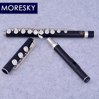 MORESKY 17 Holes Ebony/Grenadilla Flute Open Hole Silver Plated C Key E Mechanism Tone C Grenadilla Wood Professional Flute