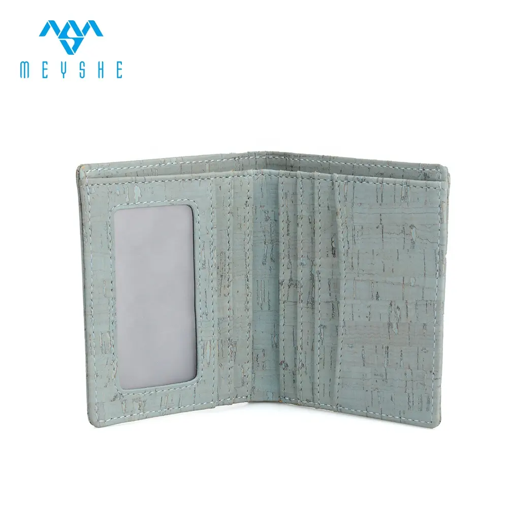 Factory Custom High Quality Sky Blue Cork RFID Small Wallet Card Holder For Woman