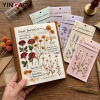 Autocollants en PET personnalisés, fleurs vintage, imperméables, autocollants transparents botaniques floraux pour journalisation, bouteille d'eau