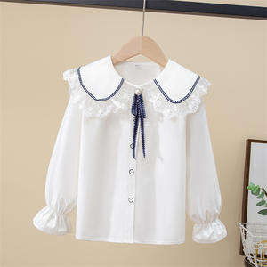 Mode <span class=keywords><strong>en</strong></span> gros infantile bébé filles blanc t-shirt enfant enfants dentelle <span class=keywords><strong>fleur</strong></span> hauts vêtements tenue décontractée - Product Image 2