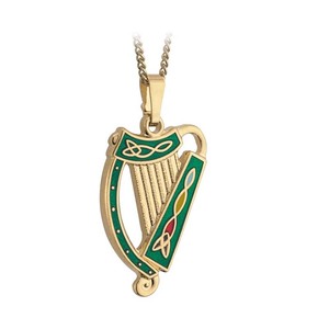 Collana con ciondolo a forma di pecora smaltata verde e placcata oro, con arpa irlandese, all'ingrosso, per <span class=keywords><strong>accessori</strong></span> personalizzati celtici da fabbrica - Product Image 1