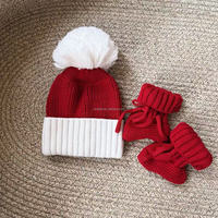 Bonnet de Noël 2026 rouge à pompon pour nouveau-né, en coton tricoté chaud avec bord blanc, livraison rapide, bonnets faits main