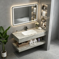 Vente en gros usine : Meuble-lavabo mural moderne en pierre frittée avec miroir intelligent LED et vasque intégrée en céramique OEM/ODM