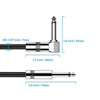 Câble audio Xput 6,35 mm mono coudé vers droit TS pour instrument, cordon de signal mono pour guitare, microphone, scène