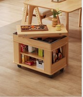 Table basse multifonctionnelle en bois massif, relevable et pliable, avec rangement mobile et table d'appoint réglable