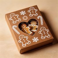 Boîte de biscuits en forme d'homme en pain d'épices de Noël |   Emballage de boulangerie en papier kraft avec fenêtre en forme de cœur |   Boîte cadeau personnalisable pour les fêtes