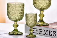 Ensemble de gobelets à vin gris vintage en verre gaufré, motifs variés, style rétro, Weinglas Hugo, pour décoration de mariage, fête, hôtel