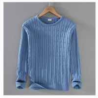 Pull en coton ras du cou pour homme de haute qualité, couleur unie, tricoté décontracté pour l'hiver, anti-plis, design torsadé ajusté, grandes tailles