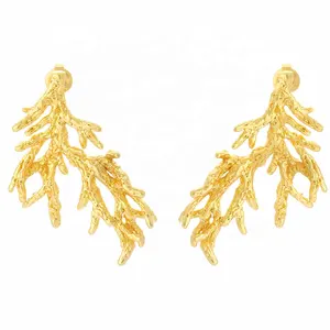Milskye 925 silver fashion women's jewelry design 18k yellow gold plated ocean coral earrings