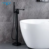 Messing schwarzer Wannen füller Dusch mischer Freistehender quadratischer flacher Kopf mit hand gehaltenem Boden stehendem Bad armatur