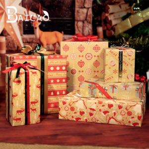 Bông tuyết sọc cây giáng sinh trang trí giấy kraft giấy gói quà màu vàng, giấy quà tặng giáng sinh, Santa Claus - Product Image 5