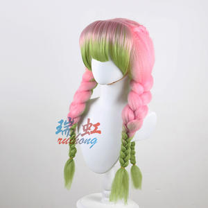 Perruque Kanroji <span class=keywords><strong>Mitsuri</strong></span>, perruques de <span class=keywords><strong>cosplay</strong></span> d'anime, perruques pour femmes, dégradé rose vert, longue perruque tressée lolita, cheveux Ecowalson - Product Image 4