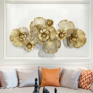 133x64cm 2024 new Modern Luxury Home Decor 3D Gold Flower Metal Art Wall Hanging for Living Room Background on Sale!