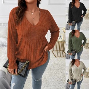 Kadın örgü avrupa amerikan sonbahar kış yeni düz renk artı boyutu v yaka uzun kollu - Product Image 3