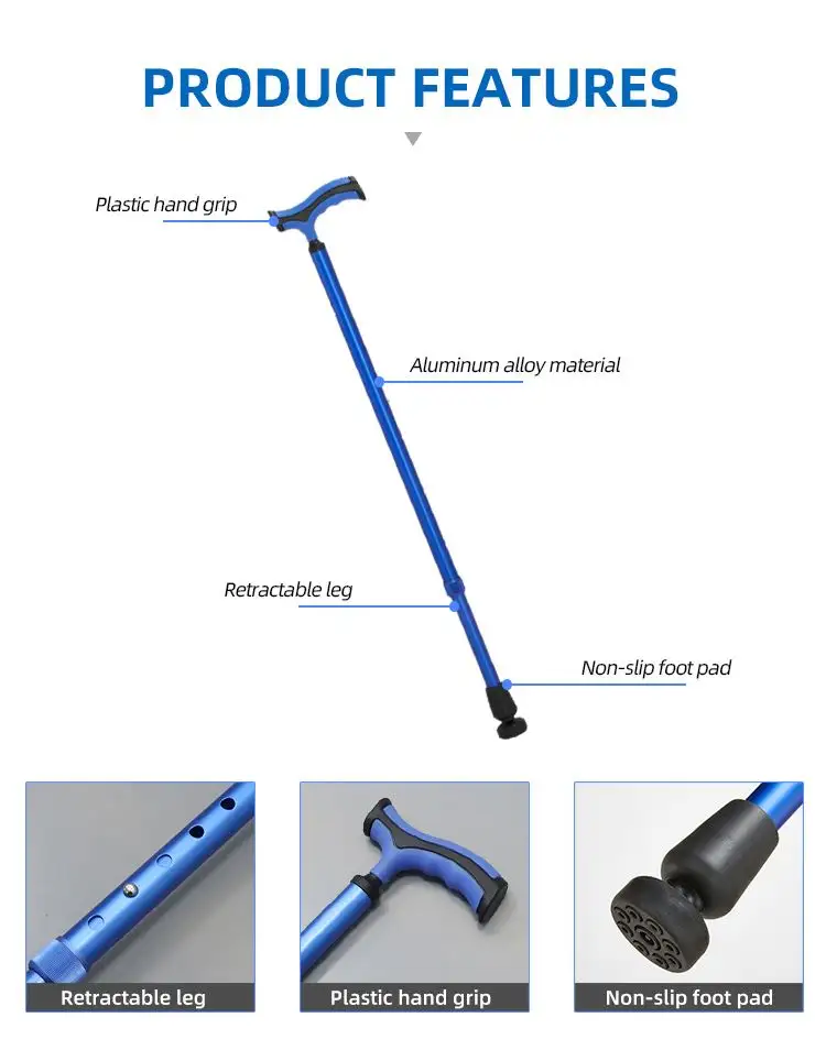 Bastone da passeggio telescopico pieghevole regolabile in altezza in lega di alluminio di vendita caldo bastone da passeggio