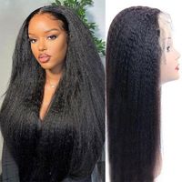 Perruque Kinky Lisse 100% Cheveux Humains Vierges pour Femmes, HD Lace Front Sans Colle, Ligne de Cheveux Naturelle, Densité Complète, Vente en Gros