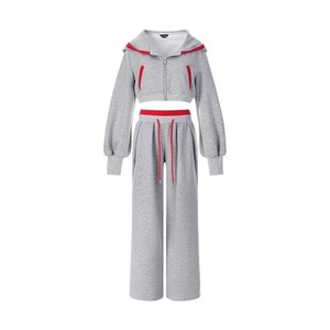 Conjunto Deportivo Informal de Primavera y Otoño para Mujer, Sudadera con Capucha de Manga Corta con Cordón Ajustable y Pantalones Holgados, Conjunto de 2 Piezas a la Moda - Product Image 5