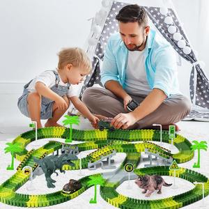 Voiture de <span class=keywords><strong>rail</strong></span> assemblée par dinosaure électrique pour enfants, petite voiture de course de train, <span class=keywords><strong>jeu</strong></span> de train d'aventure jurassique STEM pour jeunes enfants - Product Image 3