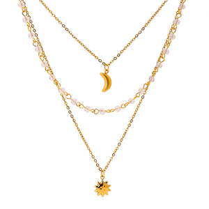 Gioielli Chic di Nicchia J&D, Collane a Tre Strati con Stella, <span class=keywords><strong>Luna</strong></span> e Nappa in Acciaio Inossidabile Placcato <span class=keywords><strong>Oro</strong></span> 18K con Cristalli per Donne - Product Image 6