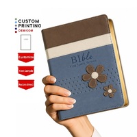 Service d'impression personnalisé en gros, livre relié rigide avec bordure dorée, bible chrétienne personnalisée en cuir PU gaufré