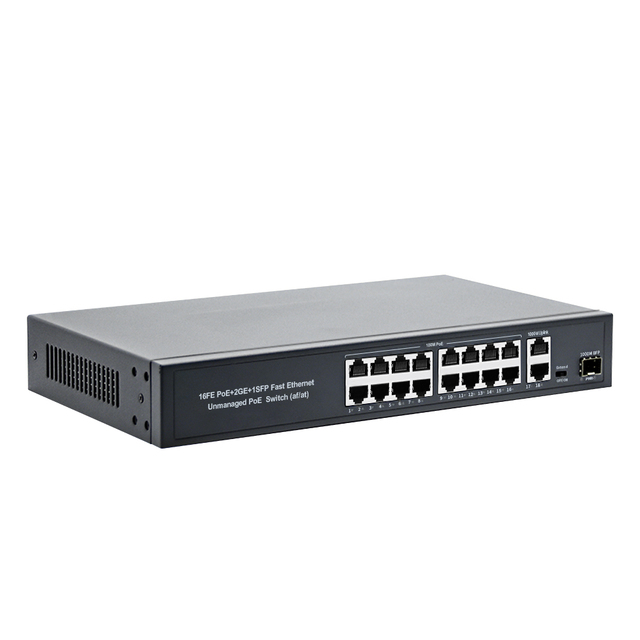 16-Port 10/100M POE Network Switch with 2 Gigabit 1 SFP Port IEEE 802.3AF/AT LACP SNMP QoS Stackable 330W Built-in Power Source