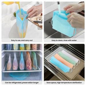 Custom BPA Free Leakproof Stand up Dishwasher Safe Reusable Freezer Bag Platinum Silicone Kitchen Food <b>Storage</b> Zipper Pouch Bags - Product Image 6