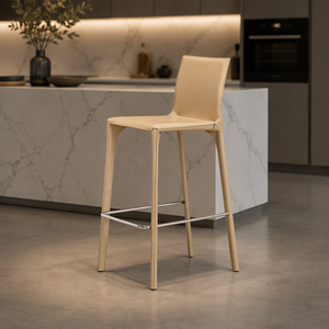 Modern Solid Wood Leather Horse Saddle Cushion Luxury <b>Swivel</b> <b>Bar</b> <b>Stool</b> High Chair with Chrome Base for Hotels Cafes - Product Image 1